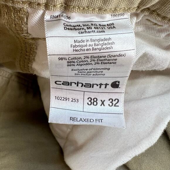 Carhartt Khaki Pants Men's 38x32 Tan Relaxed Fit Straight Leg Work Heavy Duty - Picture 16 of 16